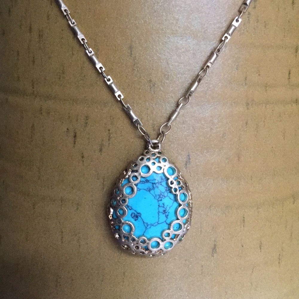 Canvas Necklace with turquoise pendant